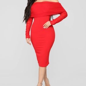Red off the shoulder dress